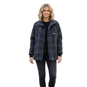 Urban Outfitters Millou Wool Blend Gray Plaid Zip Front Jacket Size XS